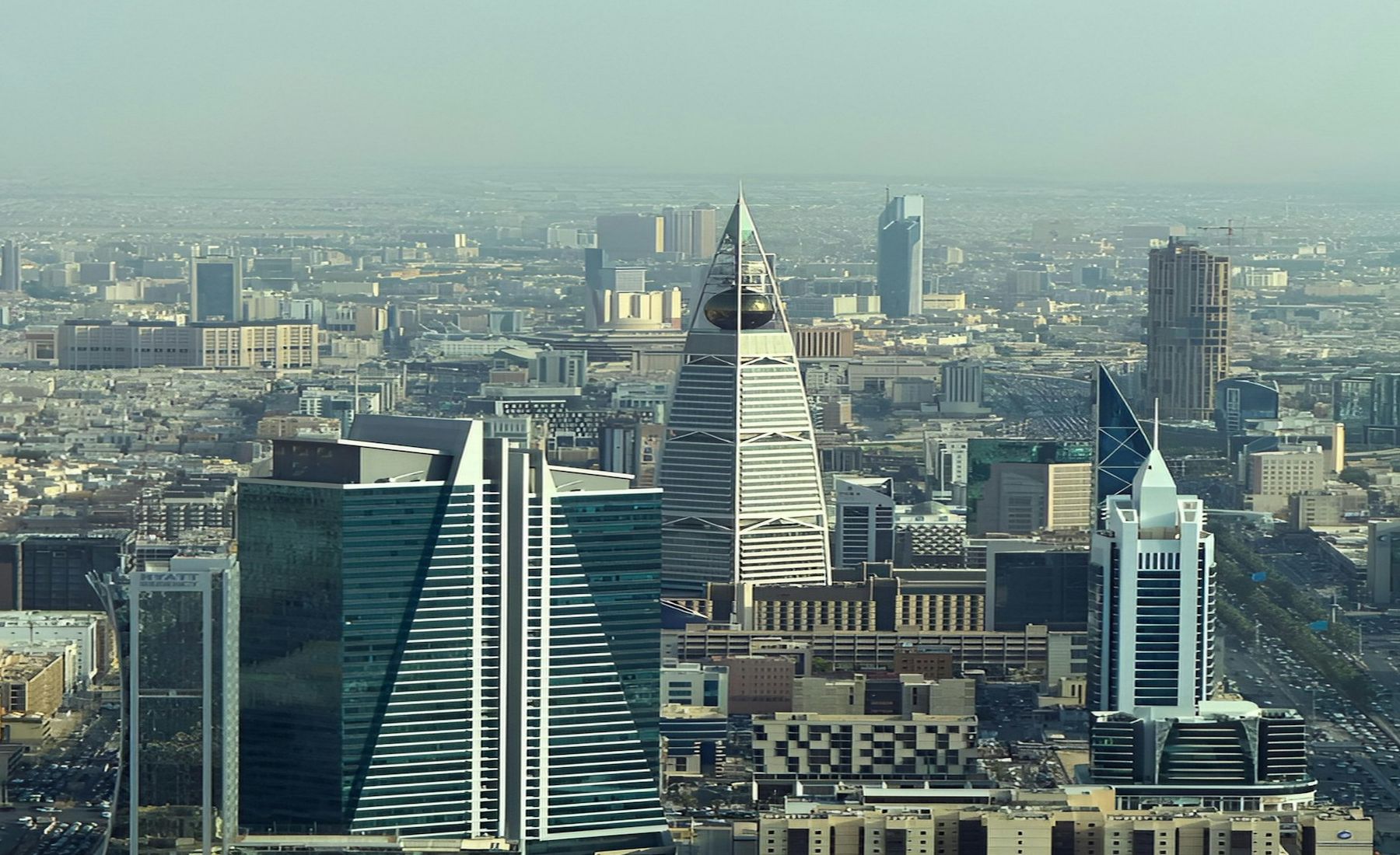 Riyadh skyline with the Al Faisaliah Tower among modern office towers