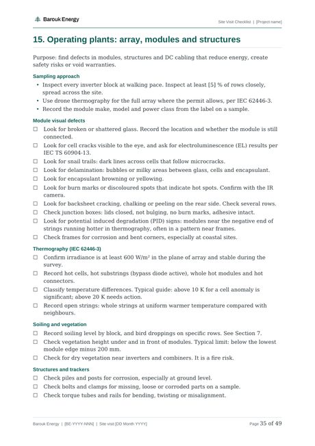 Liste de contrôle de visite de site: Page intérieure